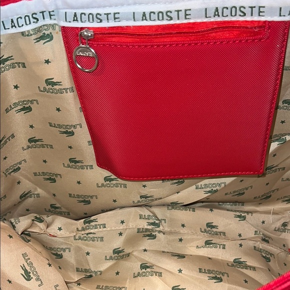 Lacoste New Red Tote Bag Patent Leather Handles Shoulder Bag Travel 20” x 11” - Picture 2 of 3